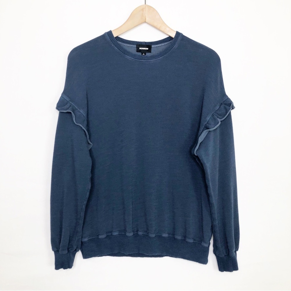Monrow Blue Ruffled shoulder Sweatshirt - Picture 10 of 10